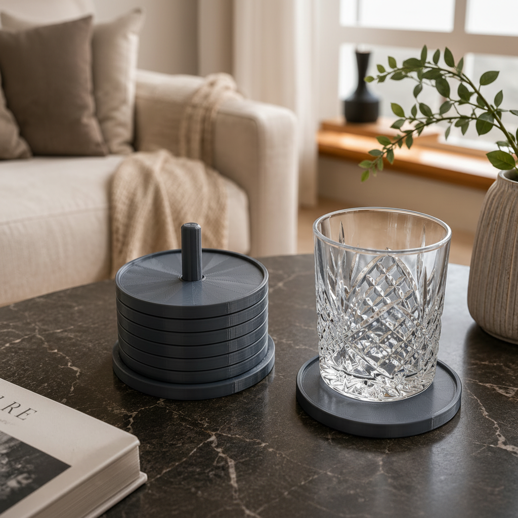 Untersetzer-Set mit Halter – 7 runde Glasuntersetzer für Tisch & Wohnzimmer