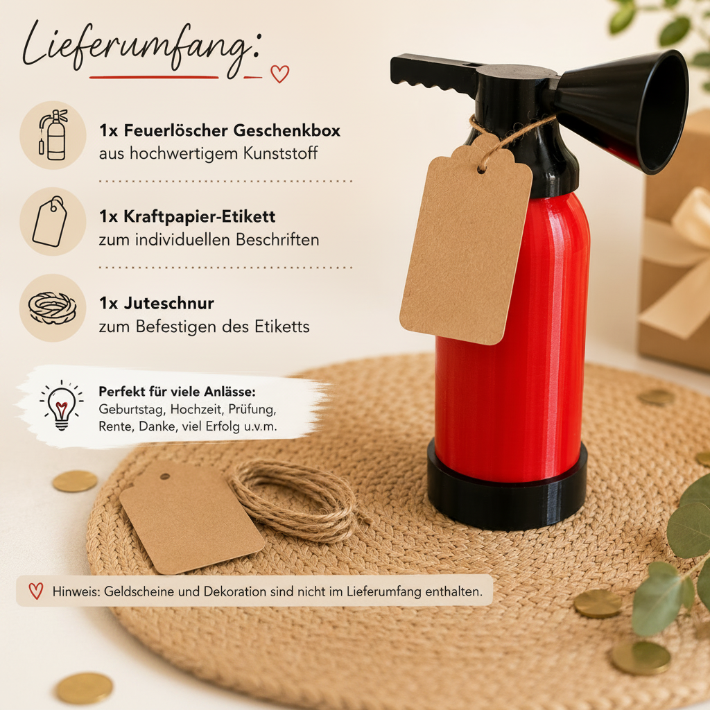 Geldgeschenk zum Geburtstag - Feuerlöscher | Originelle Geschenkidee Geburtstag | Geldgeschenk | Überraschungsgeschenk für Männer & Frauen