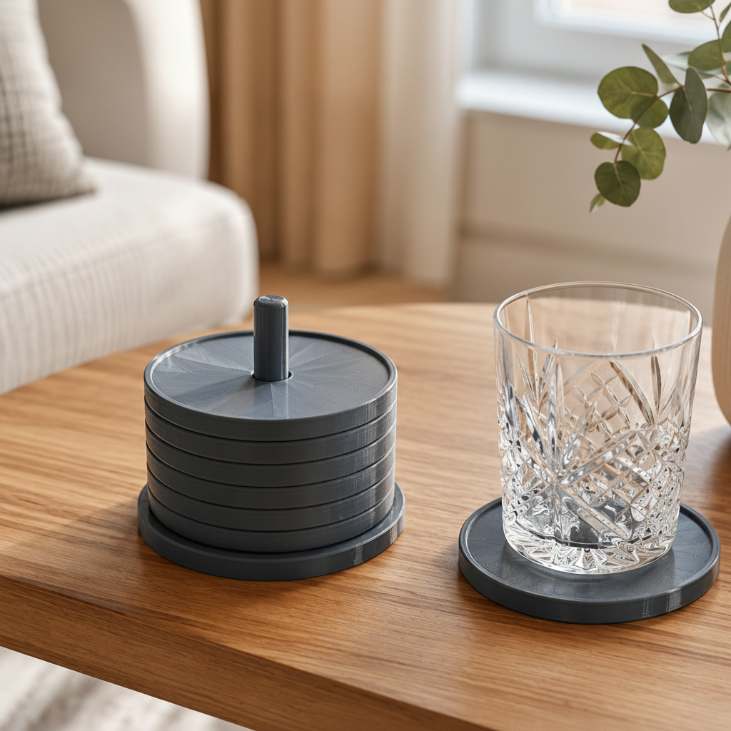 Untersetzer-Set mit Halter – 7 runde Glasuntersetzer für Tisch & Wohnzimmer