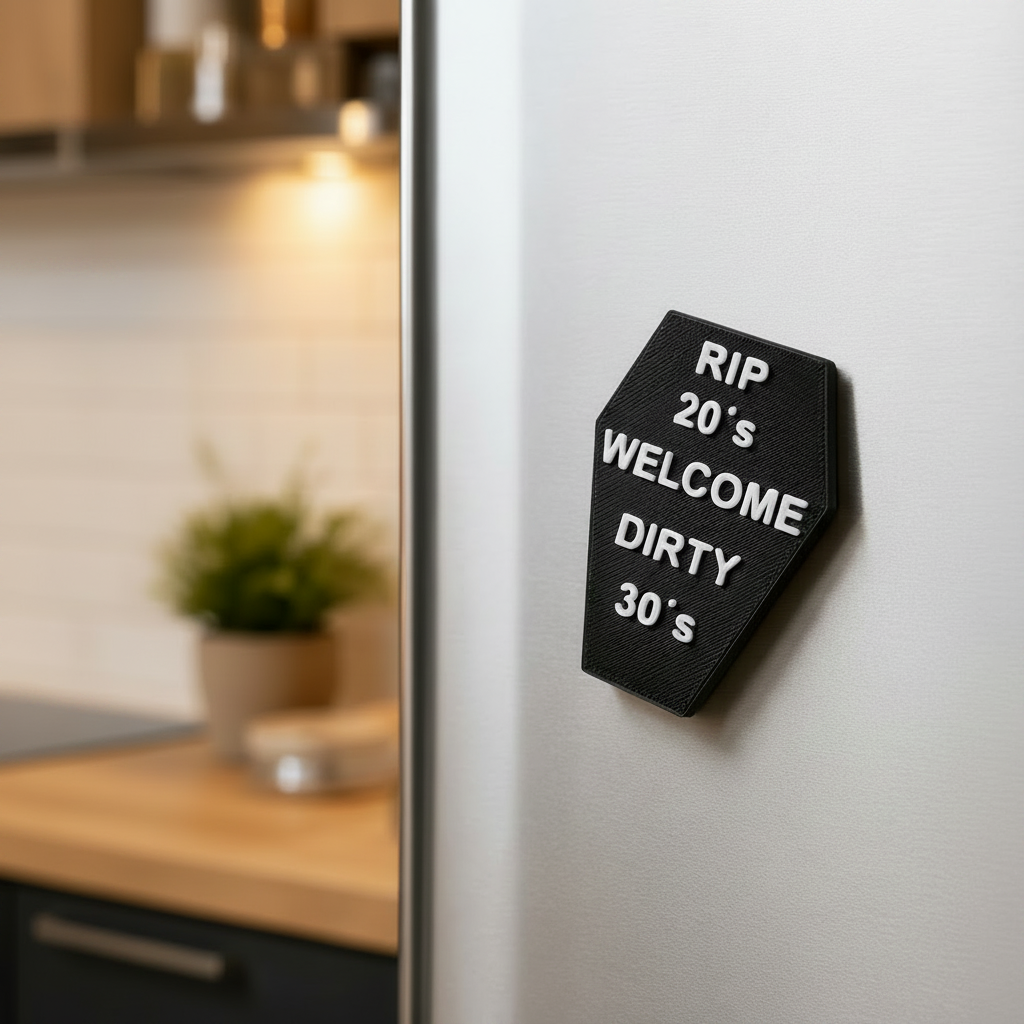 Kühlschrankmagnet „RIP 20’s – Welcome Dirty 30’s“ – Lustiges Geschenk zum 30. Geburtstag