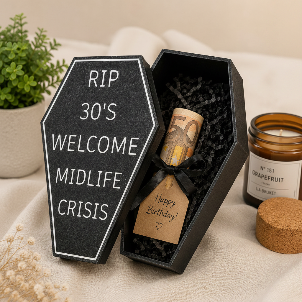 Sarg Geschenkbox zum 40. Geburtstag – RIP 30s | Lustiges Geldgeschenk mit schwarzem Humor