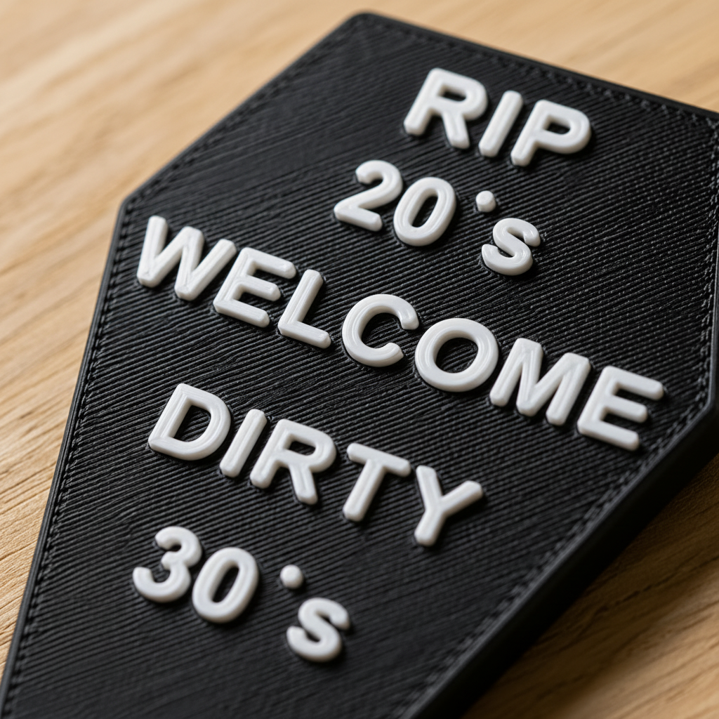 Kühlschrankmagnet „RIP 20’s – Welcome Dirty 30’s“ – Lustiges Geschenk zum 30. Geburtstag