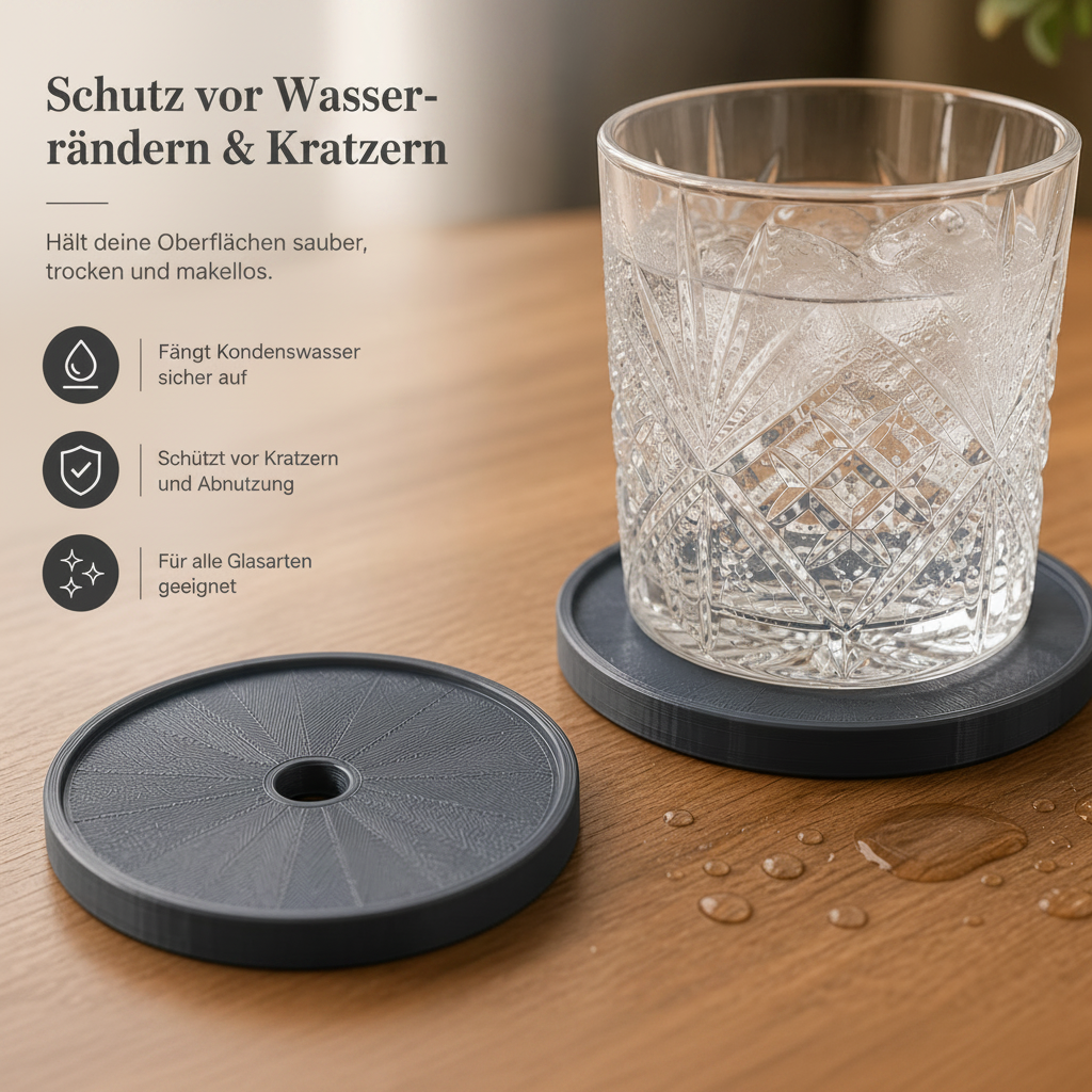 Untersetzer-Set mit Halter – 7 runde Glasuntersetzer für Tisch & Wohnzimmer