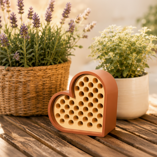 Bienenhotel Herzform – Wetterfeste Wildbienen-Nisthilfe für Balkon & Garten