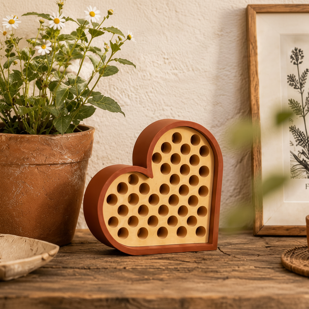 Bienenhotel Herzform – Wetterfeste Wildbienen-Nisthilfe für Balkon & Garten