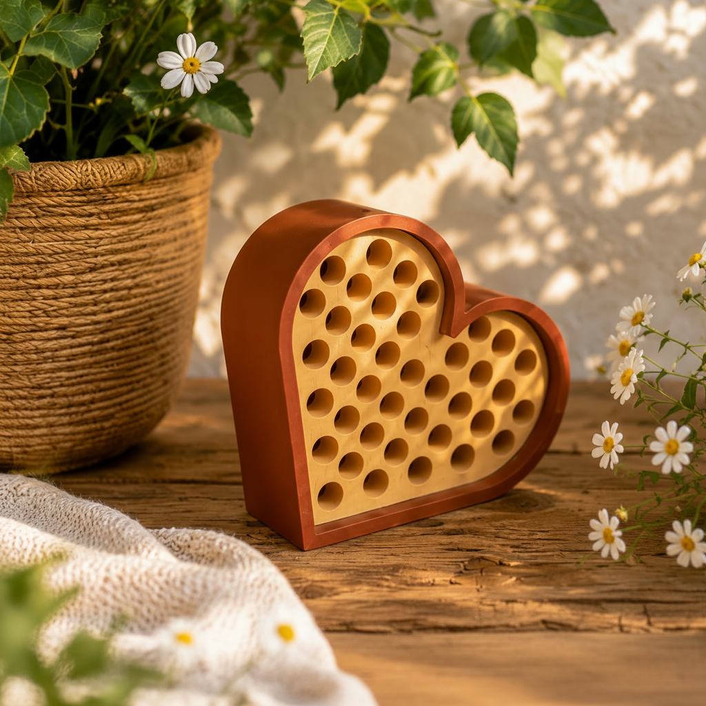 Bienenhotel Herzform – Wetterfeste Wildbienen-Nisthilfe für Balkon & Garten
