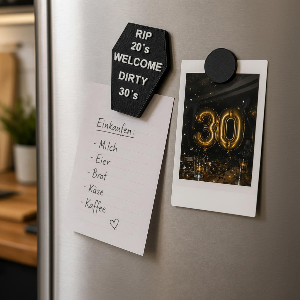 Kühlschrankmagnet „RIP 20’s – Welcome Dirty 30’s“ – Lustiges Geschenk zum 30. Geburtstag
