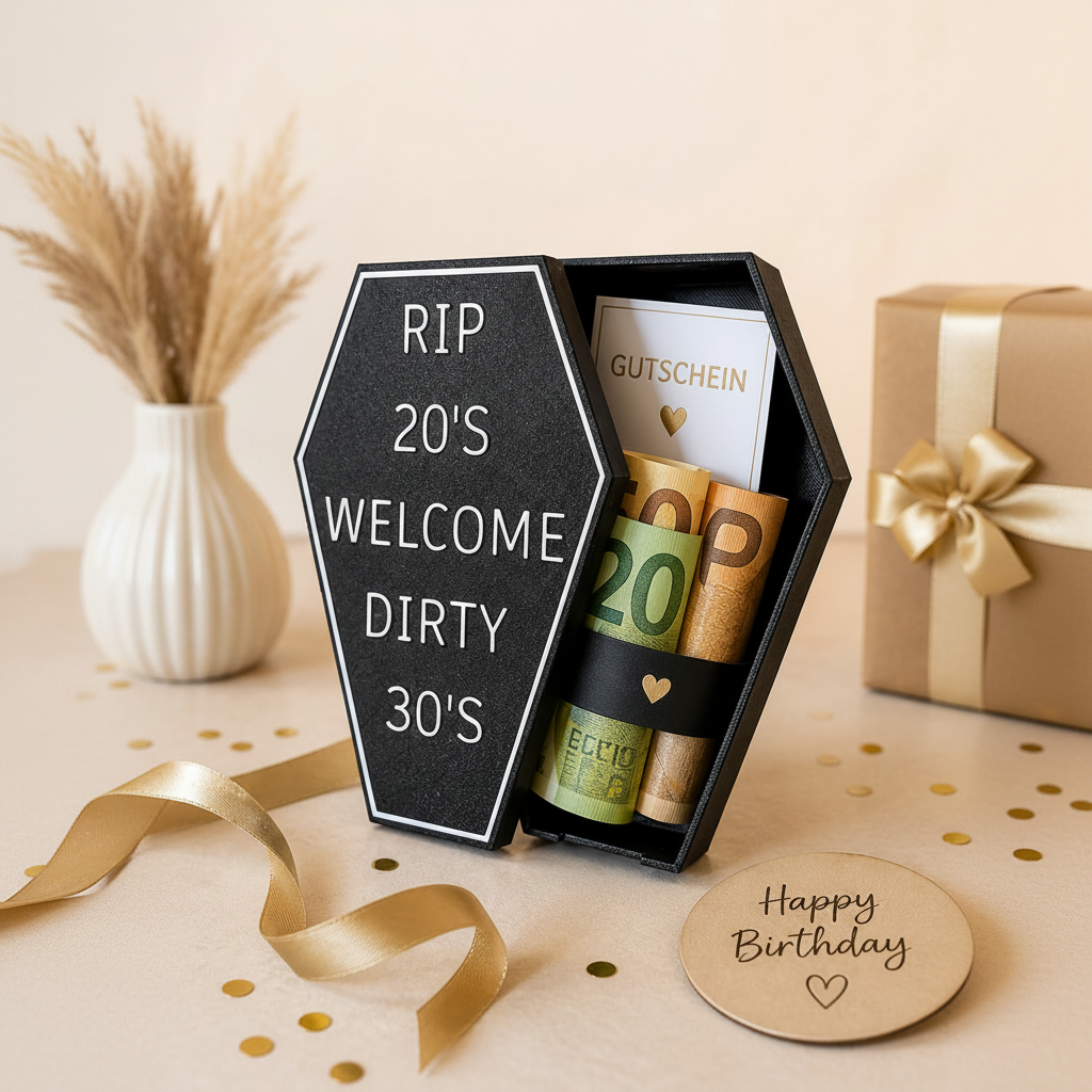 RIP 20’s – Welcome Dirty 30’s Geschenkbox – lustige Geburtstagsbox, witziges Geschenk zum 30. Geburtstag |
