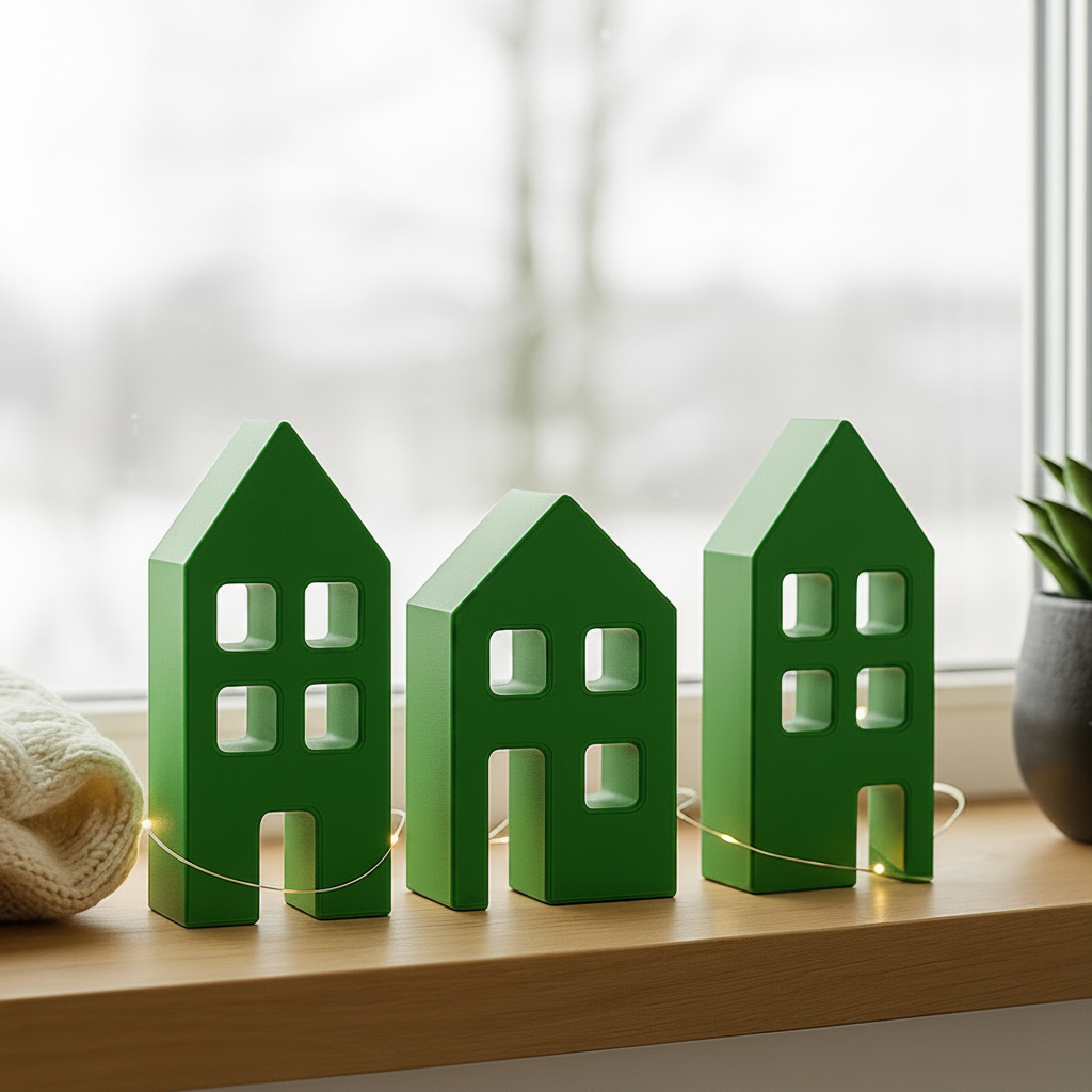 Dekohäuser 3er Set im Skandi-Stil – Minimalistische Wohndeko für Regal & Fensterbank