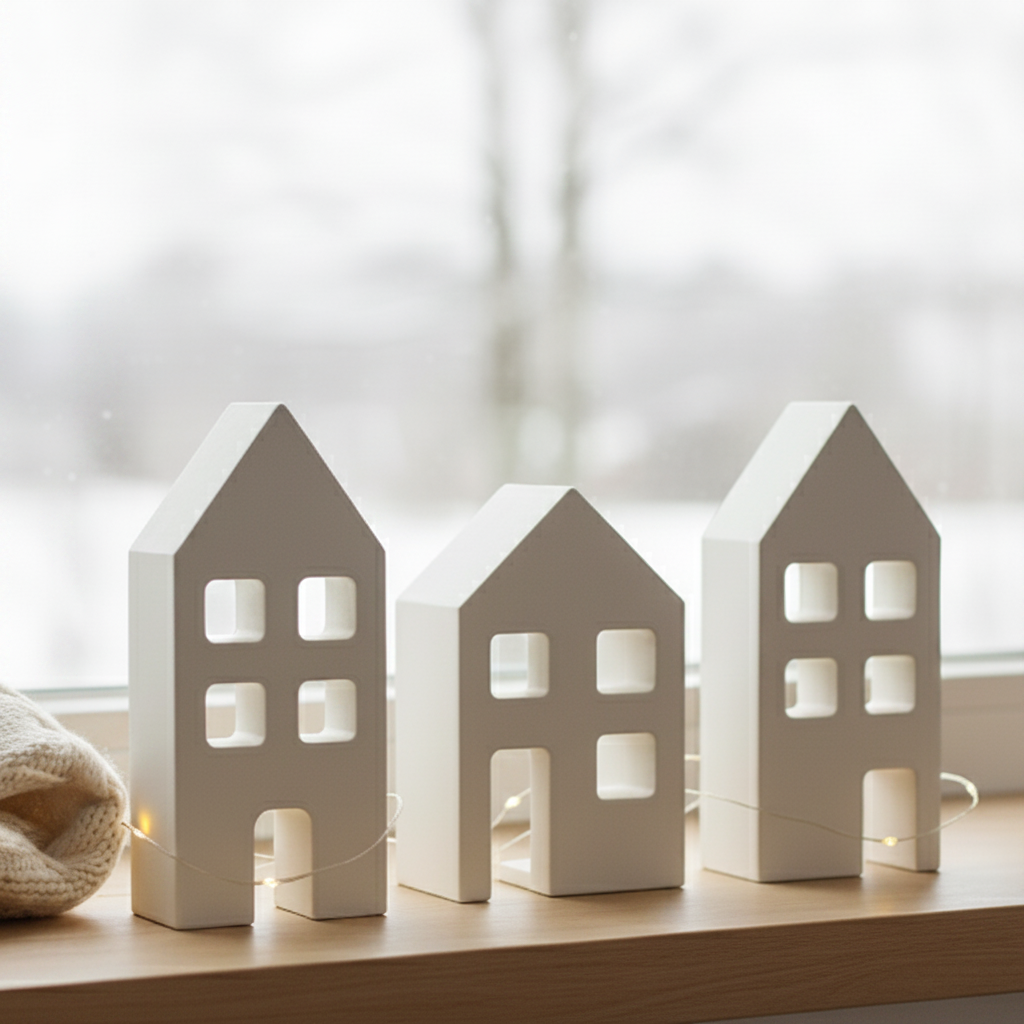 Dekohäuser 3er Set im Skandi-Stil – Minimalistische Wohndeko für Regal & Fensterbank